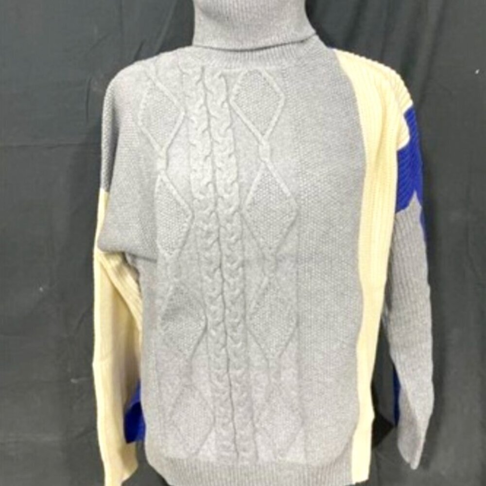 WOMENS LARGE KNIT PATTERNED TURTLE NECK SWEATER SHIRT, SIZE: L